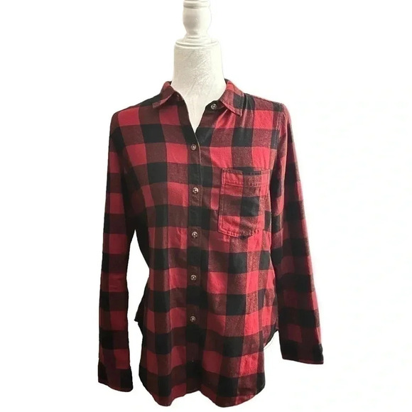 Abercrombie & Fitch Red & Black Buffalo Checkered Flannel Shirt - Size Medium - Picture 1 of 9